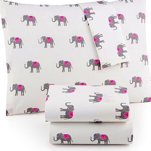 Martha Stewart WHIM Collection Elephant 100% Cotton Percale Full Sheet Set New